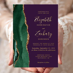 Modern Emerald Green Gold Agate Purple Wedding