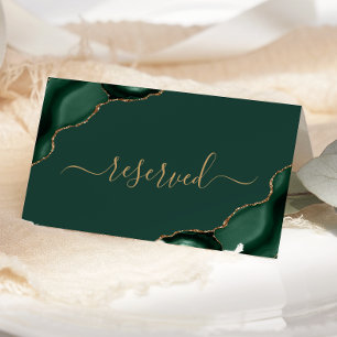 Modern Emerald Green Gold Agate Reserved Wedding Place Card