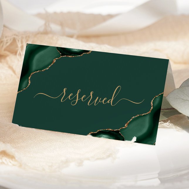 Modern Emerald Green Gold Agate Reserved Wedding Place Card (Creator Uploaded)