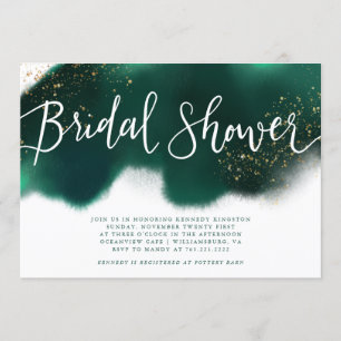 Modern Emerald Green Gold Glitter Bridal Shower Invitation