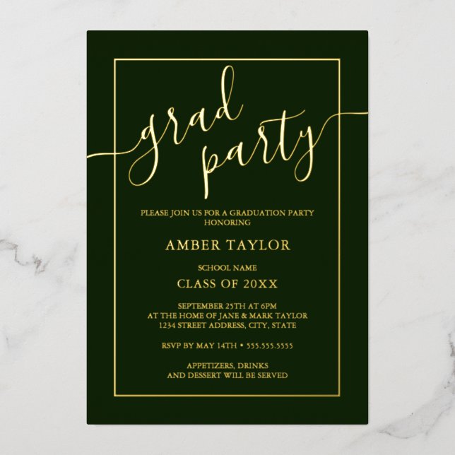 Modern Emerald green Gold Graduation Party  (Front)