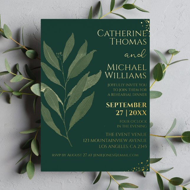 Modern Emerald Green Gold Leaf Rehearsal Dinner (Creator Uploaded)