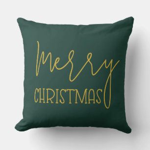 Modern Emerald Green Gold Minimal Merry Christmas Cushion