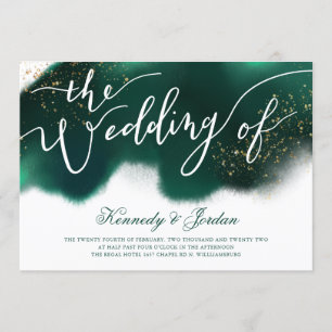 Modern Emerald Green Gold Script Wedding Invitation