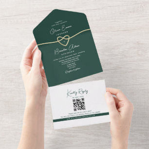 Modern Emerald Green Gold Wedding All In One Invitation