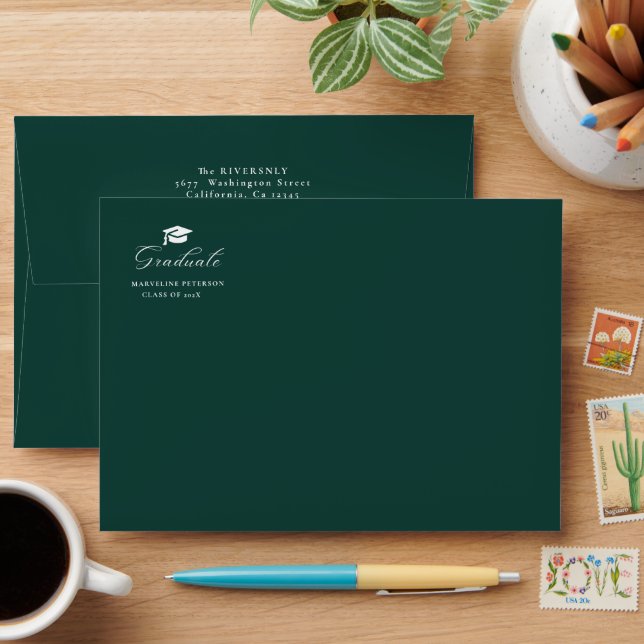 Modern Emerald Green Graduate  Graduation Envelope (Desk)