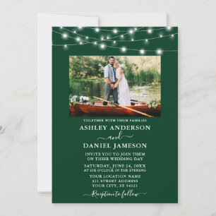 Modern Emerald Green Lights Photo Wedding Invitation