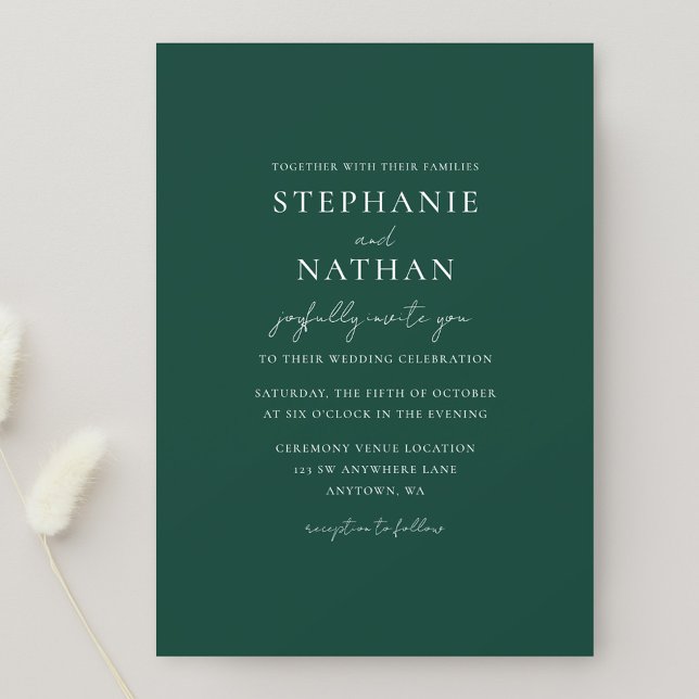 Modern Emerald Green Minimalist Wedding Invitation (Creator Uploaded)