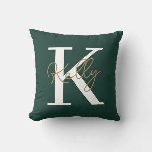 Modern Emerald Green Monogram Script Cushion