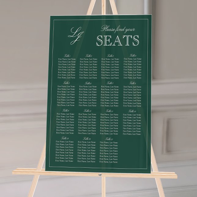 Modern Emerald Green Monogram Script Wedding Seat Acrylic Sign (Wedding Seating Chart!
)