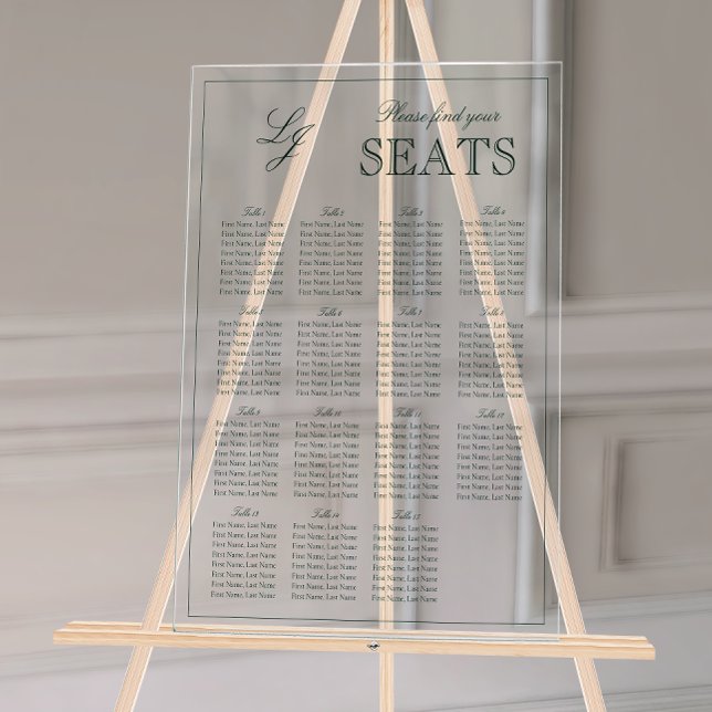 Modern Emerald Green Monogram Script Wedding Seat Acrylic Sign (Wedding Seating Chart!
)