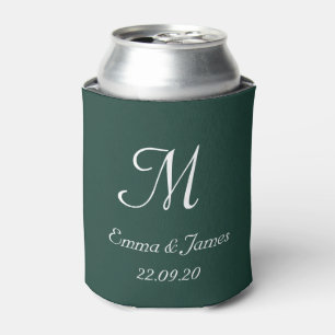 Modern Emerald Green Monogram Wedding Party Favour Can Cooler
