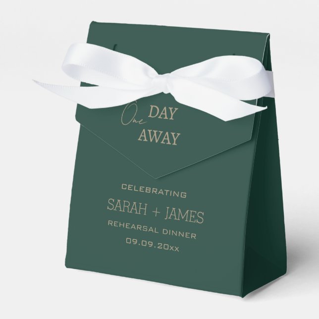 Modern Emerald Green One Day Away Wedding Party  Favour Box (Front Side)