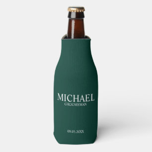 Modern Emerald Green Personalised Groomsman Bottle Cooler