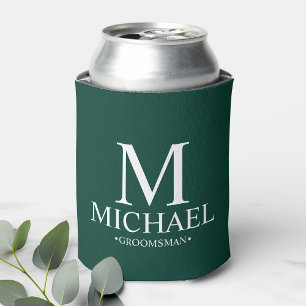 Modern Emerald Green Personalised Groomsman Can Cooler
