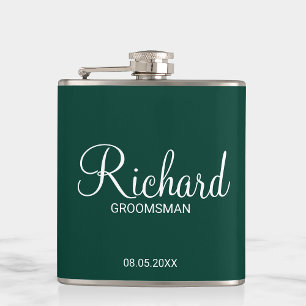Modern Emerald Green Personalised Groomsman Hip Flask