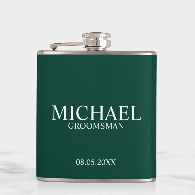 Modern Emerald Green Personalised Groomsman Hip Flask (Creator Uploaded)
