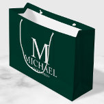 Modern Emerald Green Personalised Groomsman Large Gift Bag<br><div class="desc">Modern Personalised Groomsman Gifts
featuring personalised monogram,  groomsman's name and title in white classic serif font style on emerald green background.

Also perfect for best man,  father of the bride,  ring bearer and more.</div>
