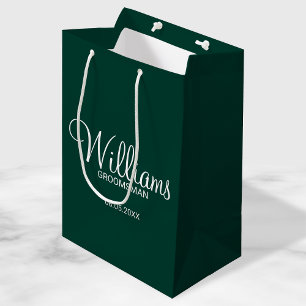 Modern Emerald Green Personalised Groomsman Medium Gift Bag