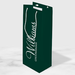 Modern Emerald Green Personalised Groomsman Wine Gift Bag