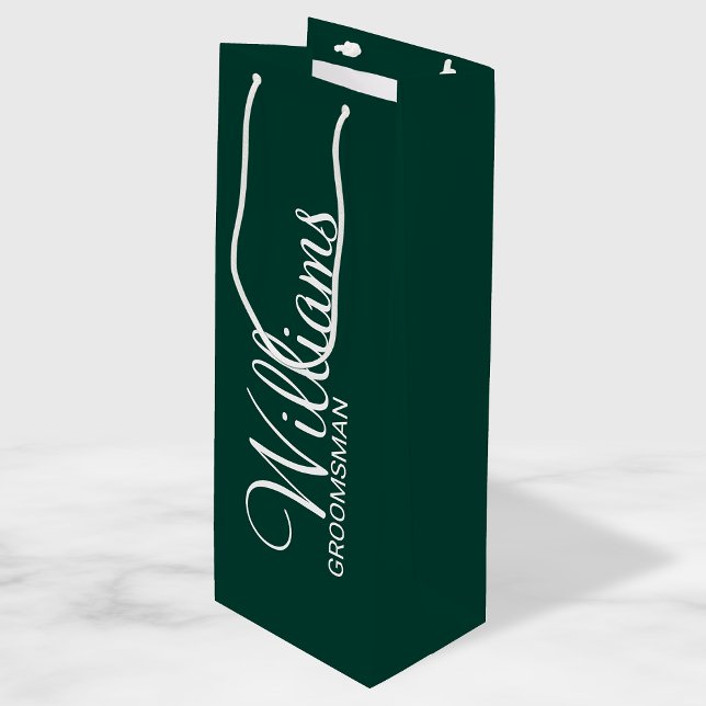 Modern Emerald Green Personalised Groomsman Wine Gift Bag (Creator Uploaded)