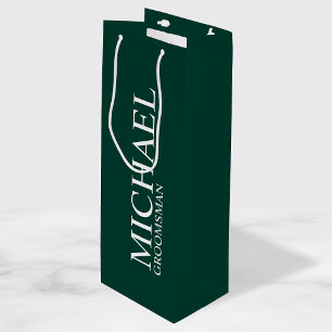 Modern Emerald Green Personalised Groomsman Wine Gift Bag