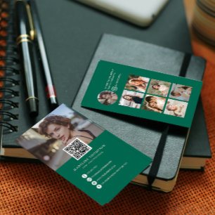 Modern Emerald Green  Photo Collage Photographer Business Card