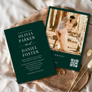 Modern Emerald Green Photo QR Code Wedding Invitation
