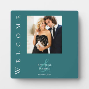 Modern Emerald Green-Photo Wedding-Table Sign- Plaque