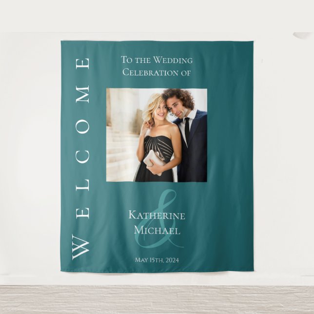 Modern Emerald Green-Photo-Wedding- Tapestry (Front)