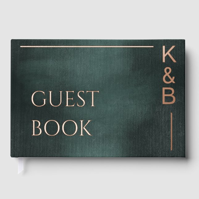 Modern Emerald Green & Rose Gold Foil Wedding Guest Book (Front)