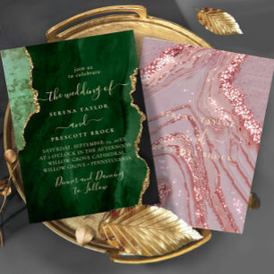 Modern Emerald Green Rosy Wedding Invitation