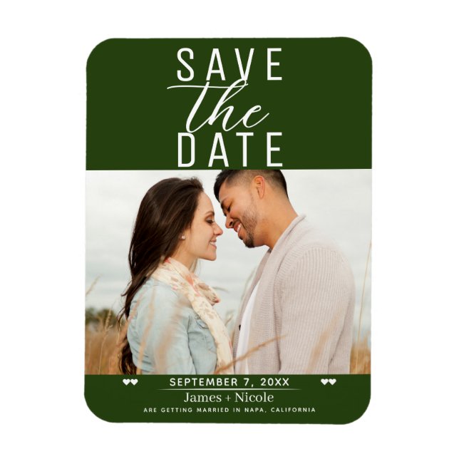 Modern Emerald Green Save the Date Wedding Photo Magnet (Vertical)