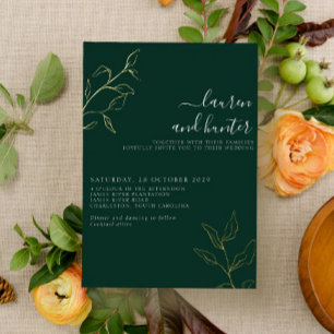Modern Emerald Green Script Botanical Wedding Gold