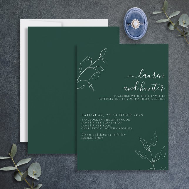 Modern Emerald Green Script Botanical Wedding Invi Invitation (Creator Uploaded)