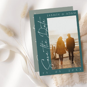 Modern Emerald Green Script Photo Wedding Save The Date
