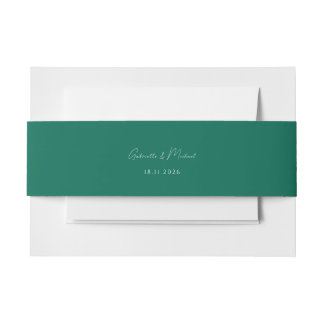 Modern Emerald Green Script Wedding Invitation Belly Band
