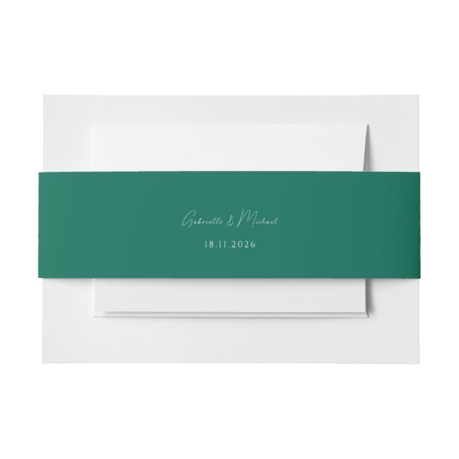 Modern Emerald Green Script Wedding Invitation Invitation Belly Band (Front Example)