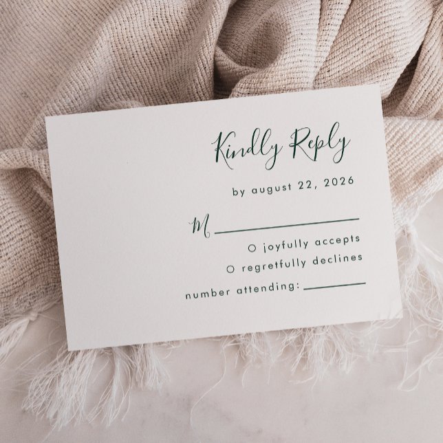 Modern Emerald Green Script Wedding RSVP Card (Creator Uploaded)
