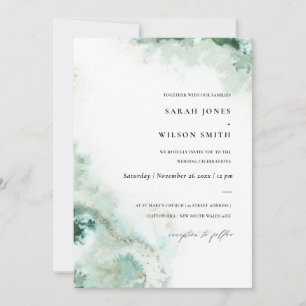 Modern Emerald Green Silver Agate Wedding Invite