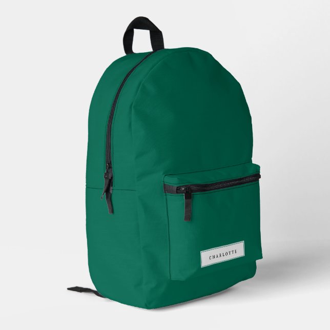 Modern Emerald Green Solid Colour Custom Name Printed Backpack (Back Corner Left)