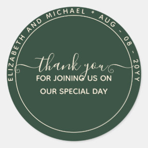 Modern Emerald Green Thank You Favour Classic Round Sticker
