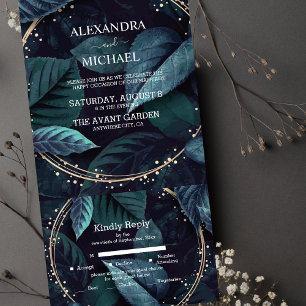 Modern Emerald Green Tropical Destination Wedding All In One Invitation