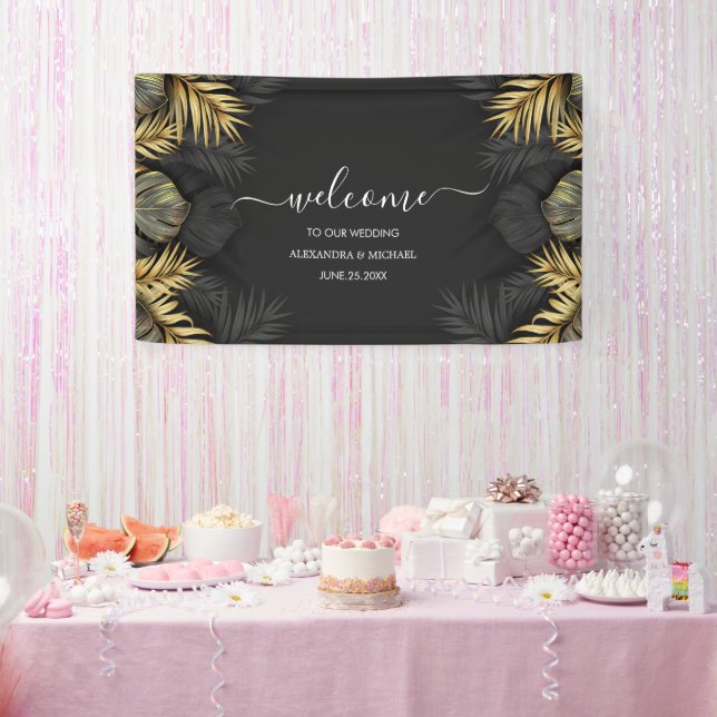 Modern Emerald Green Tropical Destination Wedding  Banner (Party)
