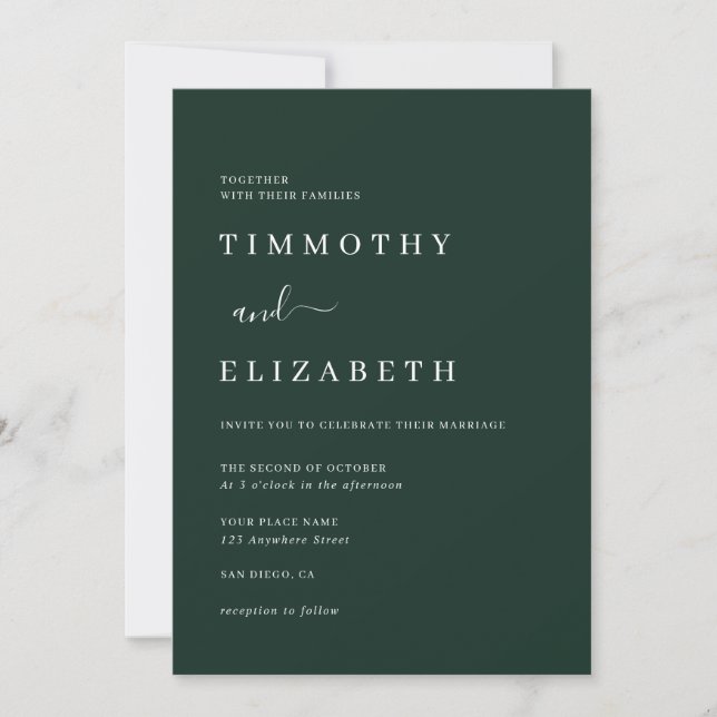Modern Emerald Green Wedding Invitation (Front)