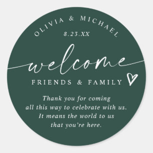 Modern Emerald Green Wedding Welcome Hotel Bag Classic Round Sticker