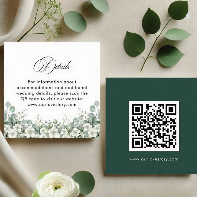 Modern Emerald Greenery QR Code Wedding Details Enclosure Card (Creator Uploaded)