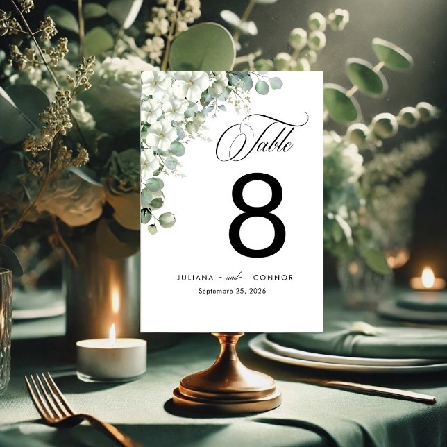Modern Emerald Greenery Wedding Table Number (Creator Uploaded)
