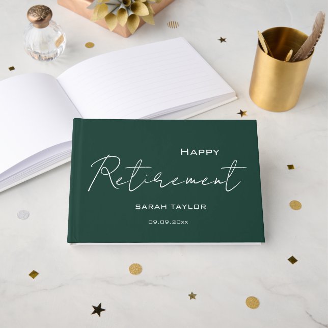 Modern Emerald Happy Retirement Personalised  Guest Book (Front Open)