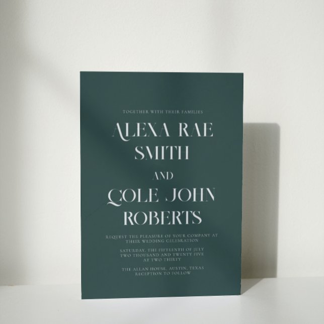 Modern Emerald Hunter Green Chic Wedding Invitation (Creator Uploaded)